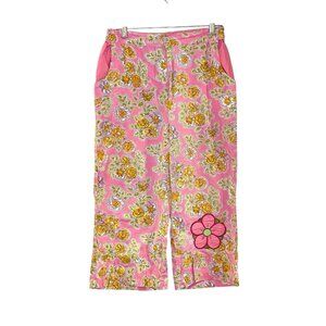 Homemade Retro Flower Patch Ruffle Pleat Capri Pants Pink Coquette Fairy Cottage